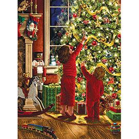 Children Decorating The Christmas Tree 500 Piece Glitter Effect Jigsaw Puzzle
