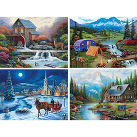 Set of 4: John Zaccheo 300 Large Piece Jigsaw Puzzle