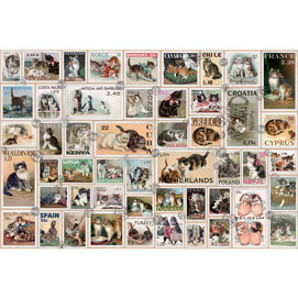 Cat Stamps Quilt 300 Large Piece Jigsaw Puzzle