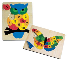 Set of 2: Counting Owl & Alphabet Butterfly Wooden Puzzles