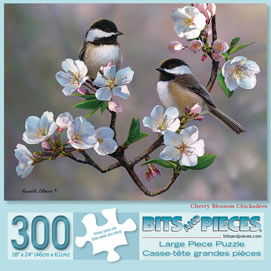 Cherry Blossom Chickadees 300 Large Piece Jigsaw Puzzle