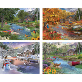 Set of 4: Bigelow Illustration 300 Large Piece Jigsaw Puzzles