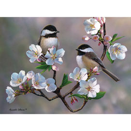 Cherry Blossom Chickadees 500 Piece Jigsaw Puzzle
