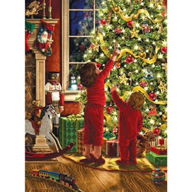 Children Decorating The Christmas Tree 1000 Piece Glitter Effect Jigsaw Puzzle