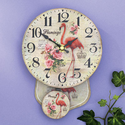 Antique Style Flamingo Pendulum Wall Clock
