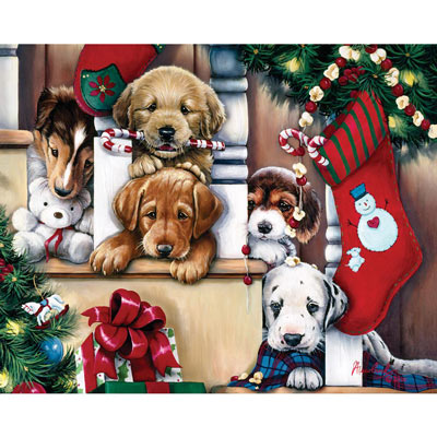 Christmas Puppies On The Loose 500 Piece Jigsaw Puzzle