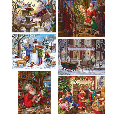 Set of 6 : Holiday Cheer 300 Large Piece Jigsaw Puzzles