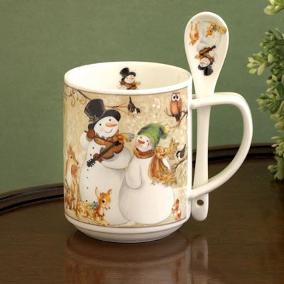 Ceramic Snowman Mug & Spoon Set