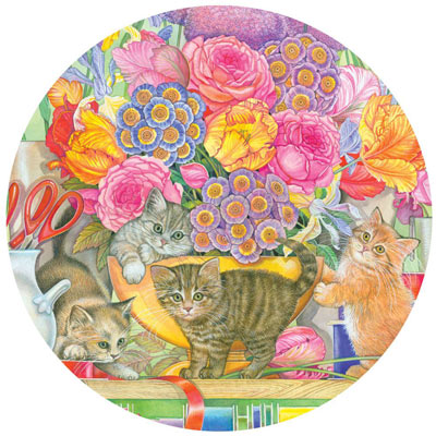 Flower Shop Kittens 300 Large Piece Round Jigsaw Puzzle