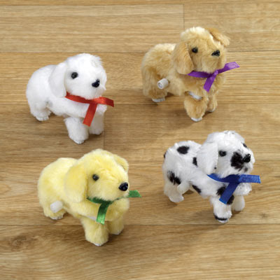 Set of 4: Wind-up Plush Puppies