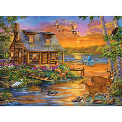 Sunset Lakeside Retreat 500 Piece Jigsaw Puzzle