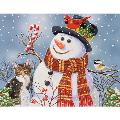 Snowman And Kitten 300 Large Piece Jigsaw Puzzle