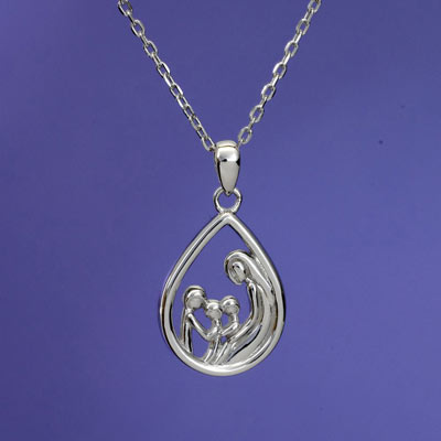 Mother & 3 Child Sterling Pendant Necklace
