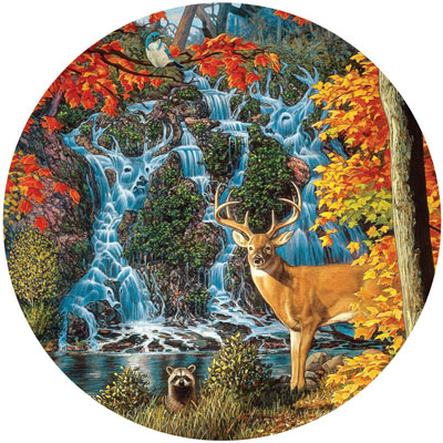 Afternoon At Sanctuary Falls 300 Large Piece Round Jigsaw Puzzle