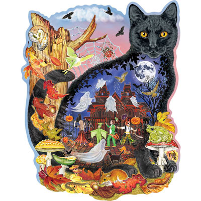 Black Cats Halloween Tale 750 Piece Shaped Jigsaw Puzzle