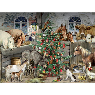 Christmas In The Barn 300 Large Piece Glitter Effect Jigsaw Puzzle