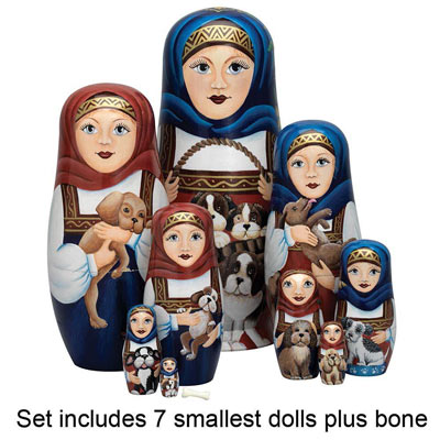 Set of Smallest 8 Dolls : Nesting Dog Ladies