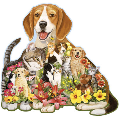 Cuddling Puppy And Kitten 750 Piece Shaped Jigsaw Puzzle