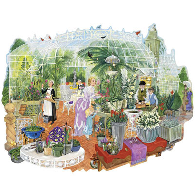 Gathering At The Greenhouse 750 Piece Shaped Jigsaw Puzzle