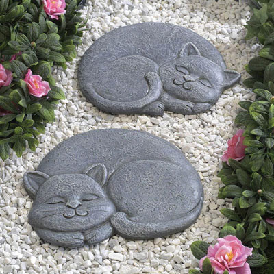 Set of 2: Cat Stepping Stone Facing Left and Cat Stepping Stone Facing Right