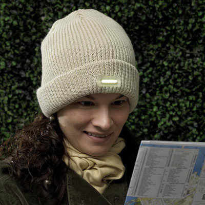 Knit Hat With Led Light -Tan