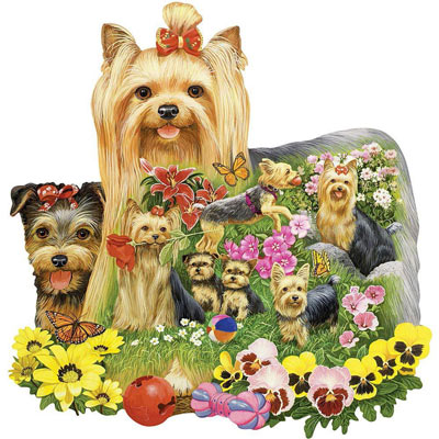 A Yard Full Of Yorkies 300 Large Piece Shaped Jigsaw Puzzle