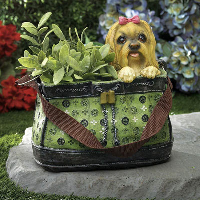 Terrier in Green Handbag Planter