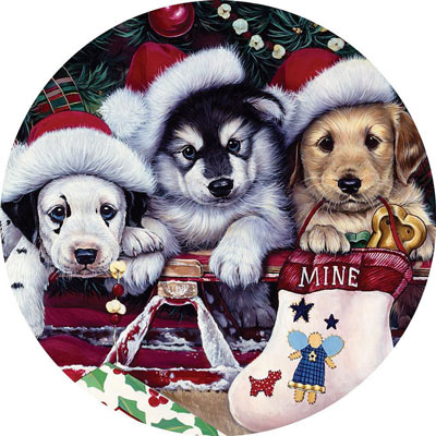 A Tail Wagging Christmas 1000 Piece Round Jigsaw Puzzle