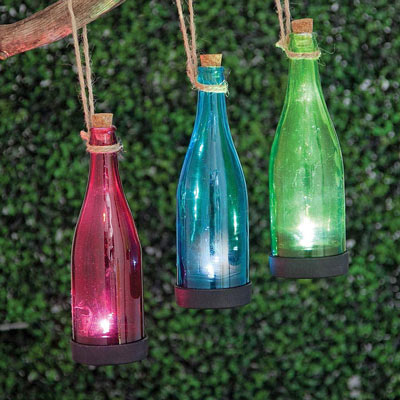 Red Solar Powered Hanging Glass Bottle