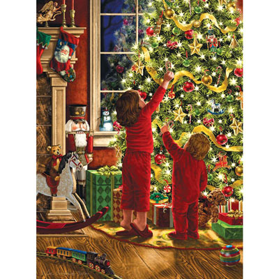 Children Decorating The Christmas Tree 1000 Piece Glitter Effect Jigsaw Puzzle