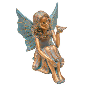 Buy Sitting Fairy with Bird Garden Sculpture | Breck's