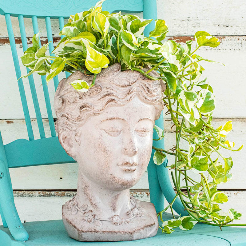 Resin Classic Greek Statue Head Planter Decorative Bust Flower Pot Plant Vase