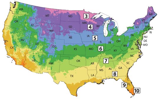 USDA growing zones map of the United States