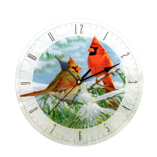 Winter Cardinals Glass Clock