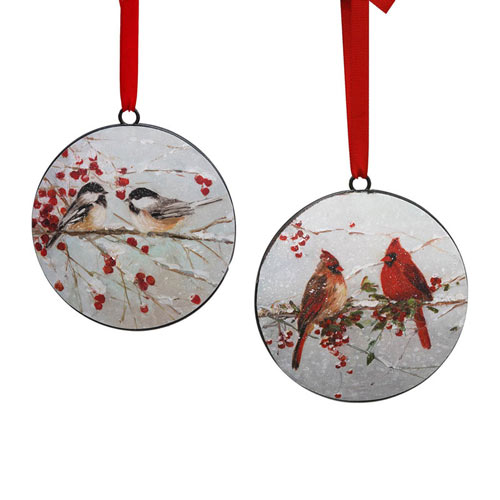 Winter Birds Metal Ornament Set