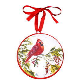 Winter Cardinals Metal Ornament Set
