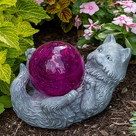 Cat Statue with Solar Gazing Ball 