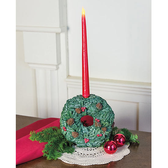 Holly Wreath Candleholder and Taper