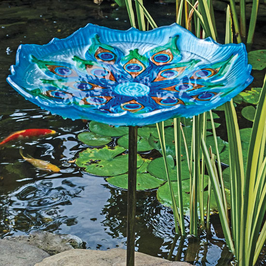 Peacock Glass Birdbath