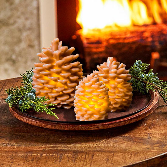 Led Pinecone Candles - Set of 3
