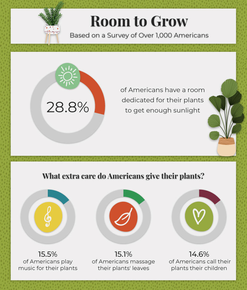 Infographic displaying data about the extra care Americans give their plants
