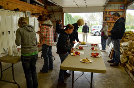 Some of the crew, participating in apple taste tests