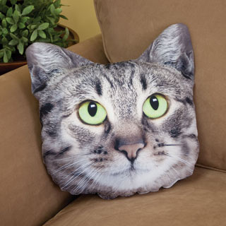 Gray Tabby Cat Face Pillow