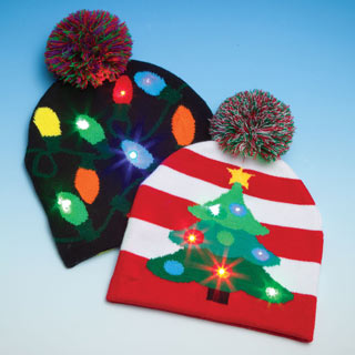 Light-Up Festive Christmas Caps- Tree
