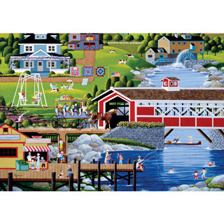 Sunday At The Covered Bridge 1000 Piece Jigsaw Puzzle