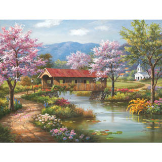 Covered Bridge In Spring 300 Large Piece Jigsaw Puzzle
