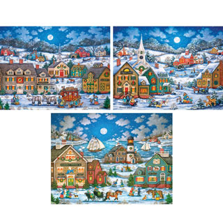 Set of 3: Bonnie White Holiday 550 Piece Jigsaw Puzzles