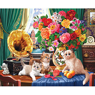 Kittens And Colorful Flowers 500 Piece Jigsaw Puzzle