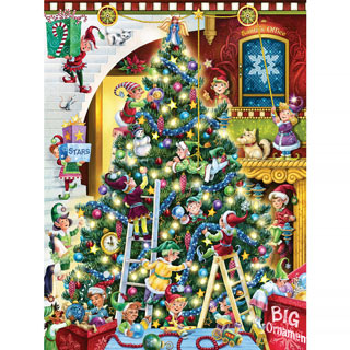 Elves Trimming Tree 1000 Piece Glow Jigsaw Puzzle