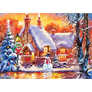 Snowman Cottage 500 Piece Glitter Jigsaw Puzzle